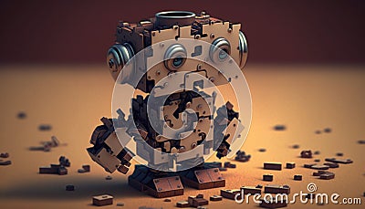 Cute introverted robot jigsaw puzzle. Generative AI Stock Photo