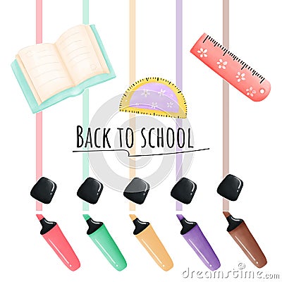 Cute items and supplies for back-to-school time. Vector Illustration