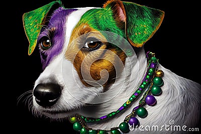 Cute dog dressed up in costume for Mardi Gras Stock Photo