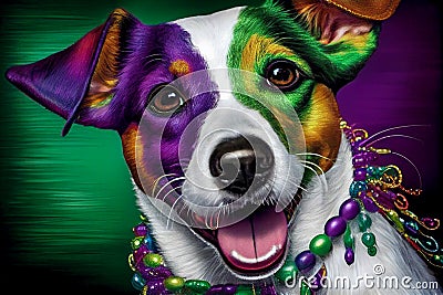 Cute dog dressed up in costume for Mardi Gras Stock Photo