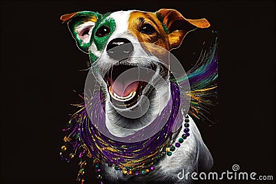 Cute dog dressed up in costume for Mardi Gras Stock Photo