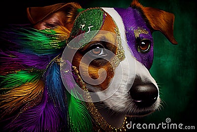 Cute dog dressed up in costume for Mardi Gras Stock Photo