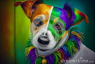 Cute dog dressed up in costume for Mardi Gras Stock Photo