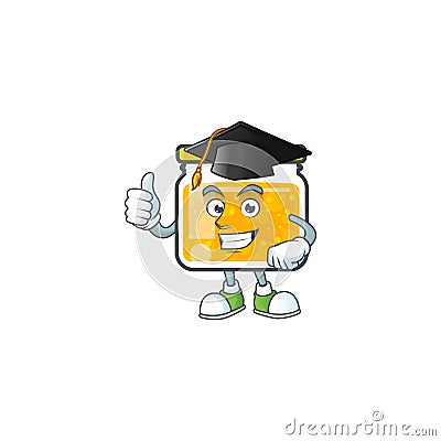 Cute jam in jar with character graduation hat. Vector Illustration
