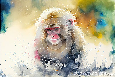 Snow monkey in water Stock Photo