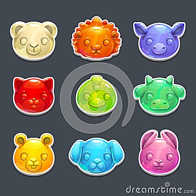 Cute jelly animals faces. Vector Illustration