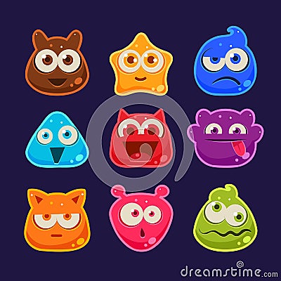 Cute jelly characters with different emotions Vector Illustration