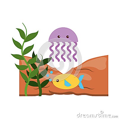 Cute jellyfish sealife icon Vector Illustration