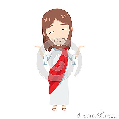 Cute Jesus Christ is raising two hands and skew his head Vector Illustration