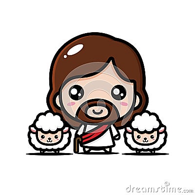 cute jesus christ with sheep Vector Illustration