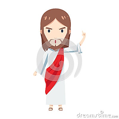 Cute Jesus Christ is teaching with his left hand raised Vector Illustration