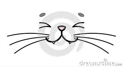 Cute, Joyful, Happy Animal Face, Emoji. The cat`s face with a mustache blinked, smiling. Image for baby clothes, t-shirts. Vector Vector Illustration