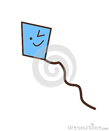 Cute joyful happy blue kawaii kite smiling and winking with one eye. Vector flat icon, logo, sticker. Vector Illustration