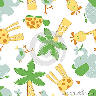 Cute jungle animals in a seamless pattern Vector Illustration