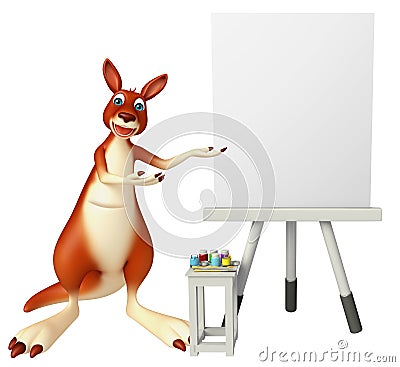 Cute Kangaroo cartoon character with easel board Cartoon Illustration