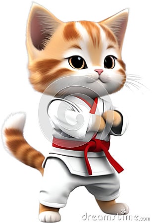 Cute Karate Kitten character design. Ai-Generated. Stock Photo