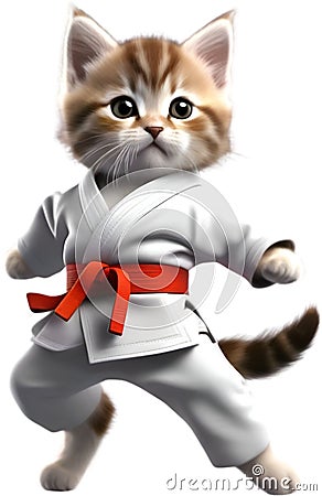 Cute Karate Kitten character design. Ai-Generated. Stock Photo