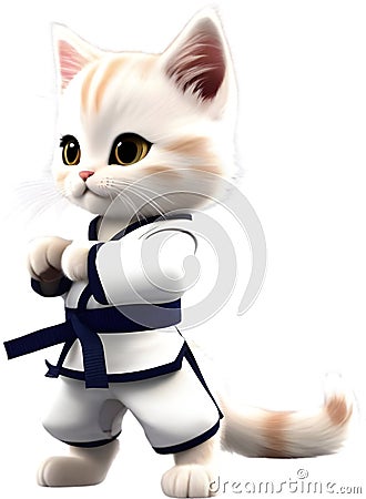 Cute Karate Kitten character design. Ai-Generated. Stock Photo