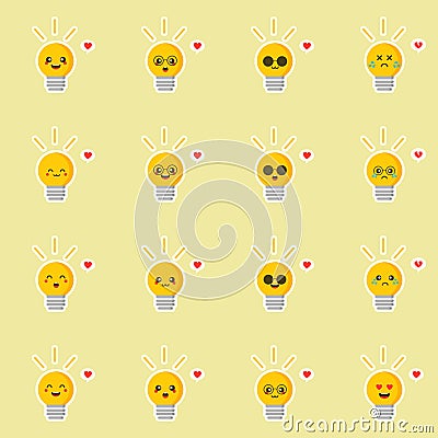 cute and kawaii bulb or lamp flat design vector illustration. Funny padlock character with smiling human emoji, cartoon vector Vector Illustration