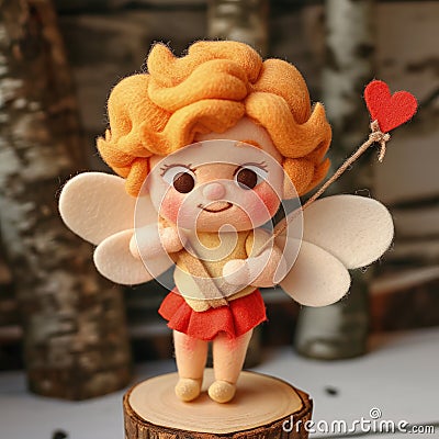 Cute kawaii cartoon style cupid made of felt Stock Photo