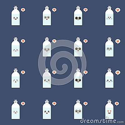 cute and kawaii chemical bottle flat design vector illustration. Funny padlock character with smiling human emoji, cartoon vector Vector Illustration