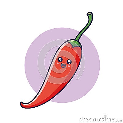 Cute Kawaii chili pepper cartoon icon illustration. Food vegitable flat icon concept isolated Vector Illustration