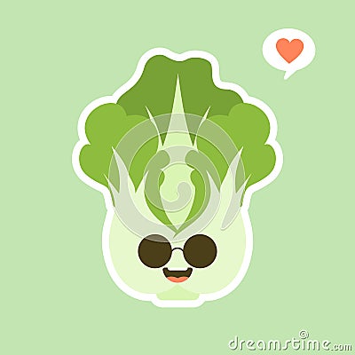 cute and kawaii Chinese cabbage character . Vegetables. Natural food, vegetarian, vegan and healthy nutrition. Flat vector Vector Illustration