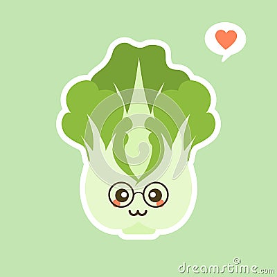 cute and kawaii Chinese cabbage character . Vegetables. Natural food, vegetarian, vegan and healthy nutrition. Flat vector Vector Illustration