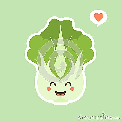 cute and kawaii Chinese cabbage character . Vegetables. Natural food, vegetarian, vegan and healthy nutrition. Flat vector Vector Illustration