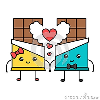 Cute kawaii chocolate couple, valentine concept Vector Illustration