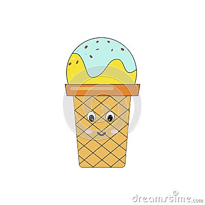 cute kawaii colored ice cream doodle style Vector Illustration