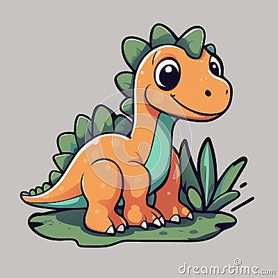 Cute kawaii dinosaur kid. Cartoon character Vector Illustration