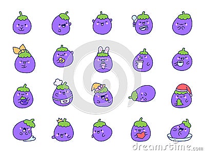 Cute kawaii eggplant vegetable Vector Illustration