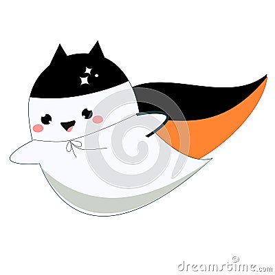 Cute kawaii flying ghost. Happy Halloween character clip art Vector Illustration