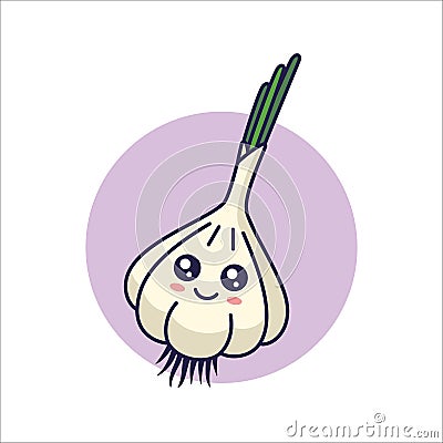 Cute Kawaii garlic cartoon icon illustration. Food vegitable flat icon concept isolated Vector Illustration