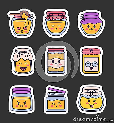 Cute kawaii honey jar. Sticker Bookmark Stock Photo