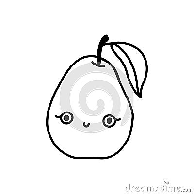 Cute kawaii line yellow pear smiling with eyes. Cute childish fruit character. Isolated flat fully editable illustration Vector Illustration