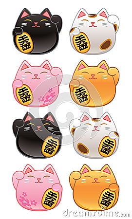 Cute Kawaii Maneki Neko Lucky Cats Vector Illustration