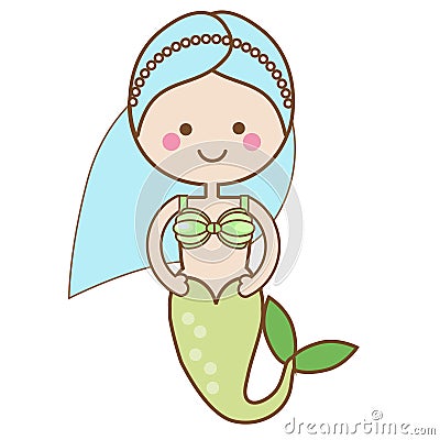 Cute kawaii Mermaid character in Cartoon Style. vector illustration Vector Illustration