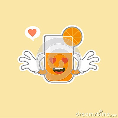 cute and kawaii orange juice cartoon character. colorful fancy drink character. Glass of fresh orange juice Vector Illustration