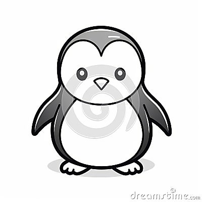 Cute Kawaii Penguin Coloring Page - Simplistic Vector Art Cartoon Illustration
