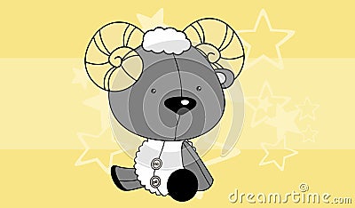 Cute kawaii plush baby ram character cartoon illustration background Vector Illustration