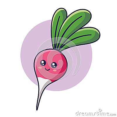 Cute Kawaii Radish cartoon icon illustration. Food vegitable flat icon concept isolated Vector Illustration