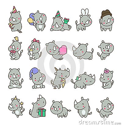 Cute kawaii rhino. Cartoon funny rhinoceros Stock Photo