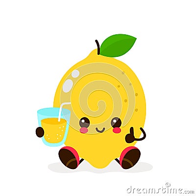 Cute kawaii smiling happy lemon Vector Illustration