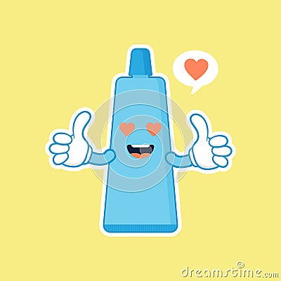 Cute and kawaii smiling toothpaste. Flat vector cartoon character illustration. Care of teeth. Dental concept for children Vector Illustration