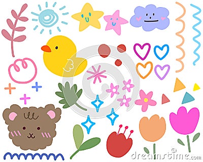 Cute kawaii sticker set with color full Doodle art for decoration , sticker , other Vector Illustration