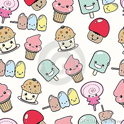 Cute kawaii Sweets Seamless Pattern background wallpaper Vector Illustration