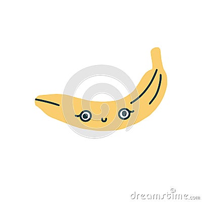 Cute kawaii yellow banana smiling with eyes. Cute childish fruit. Isolated flat fully editable illustration on white Vector Illustration