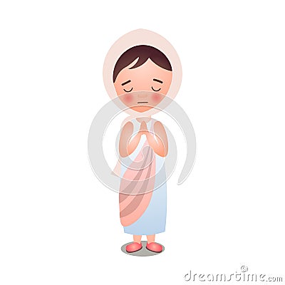 Cute kid girl stay and offer prayer to God Vector Illustration